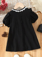 Young Girl Black Lace Ruffle Hem Summer Fashion Dress